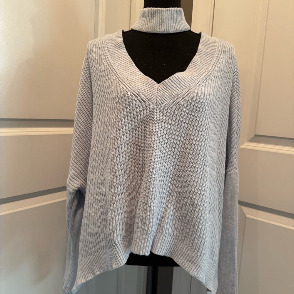 White House Black Market Soft Blue V-Neck Sweater - Picture 3 of 6